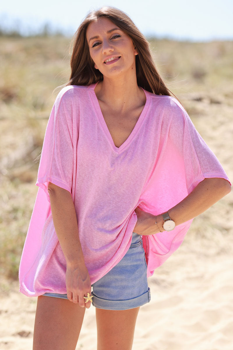 Pink Relaxed Fit Batwing Super Soft T-Shirt