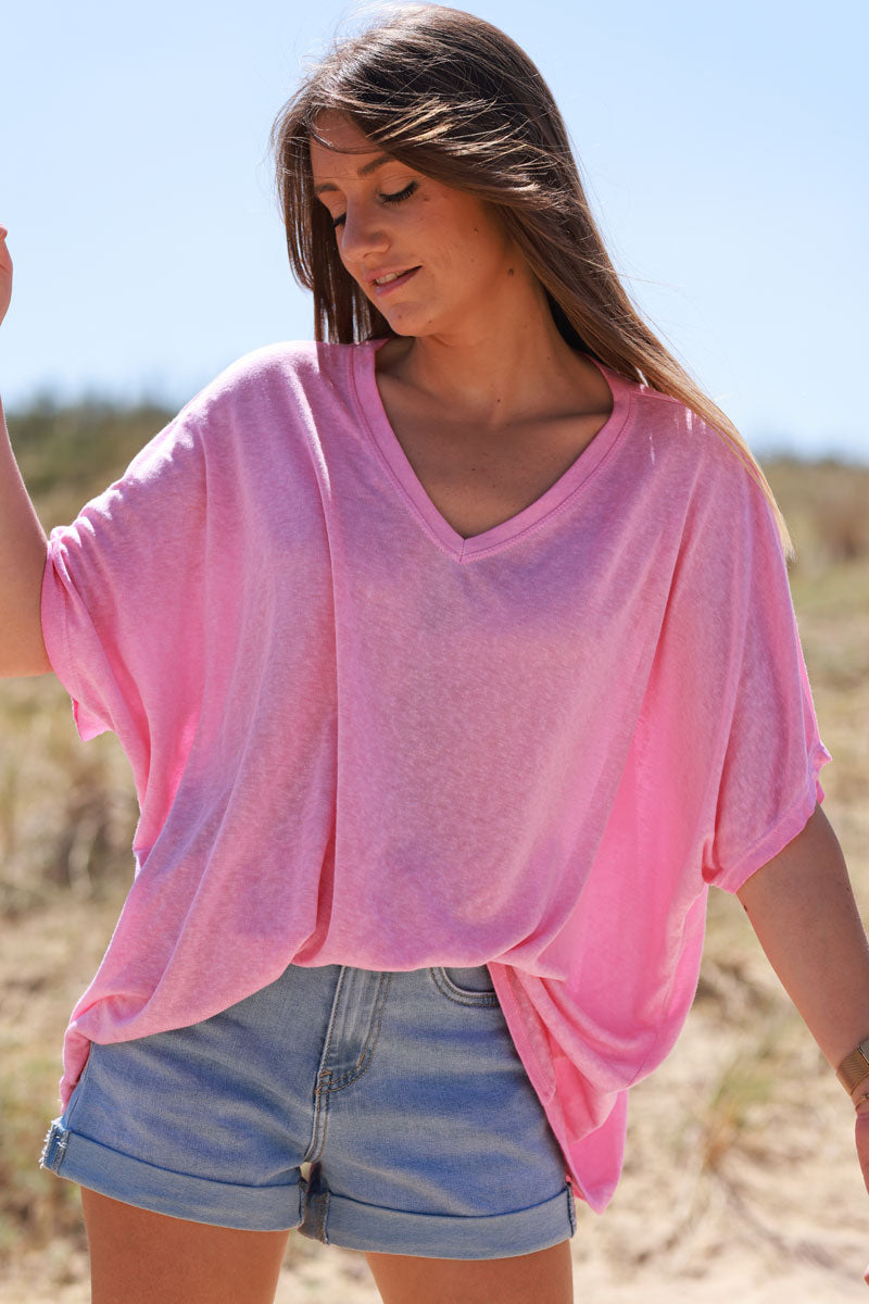 Pink Relaxed Fit Batwing Super Soft T-Shirt