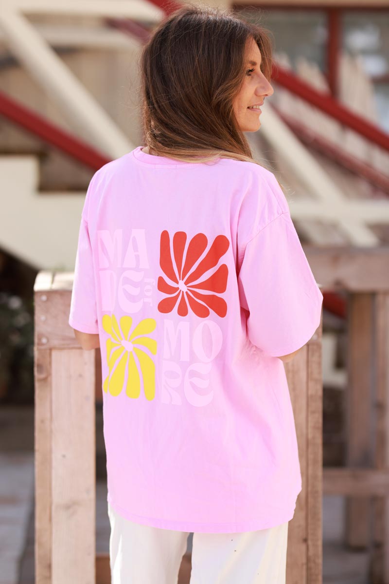 T-shirt rose en coton Made for more fleurs sixties