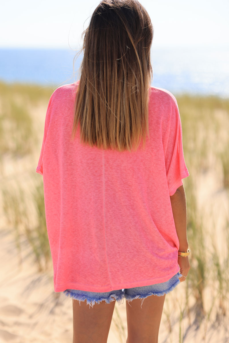 Flash pink relaxed fit batwing super soft t-shirt