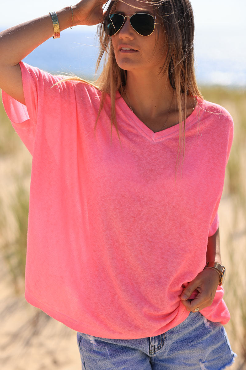 Flash pink relaxed fit batwing super soft t-shirt