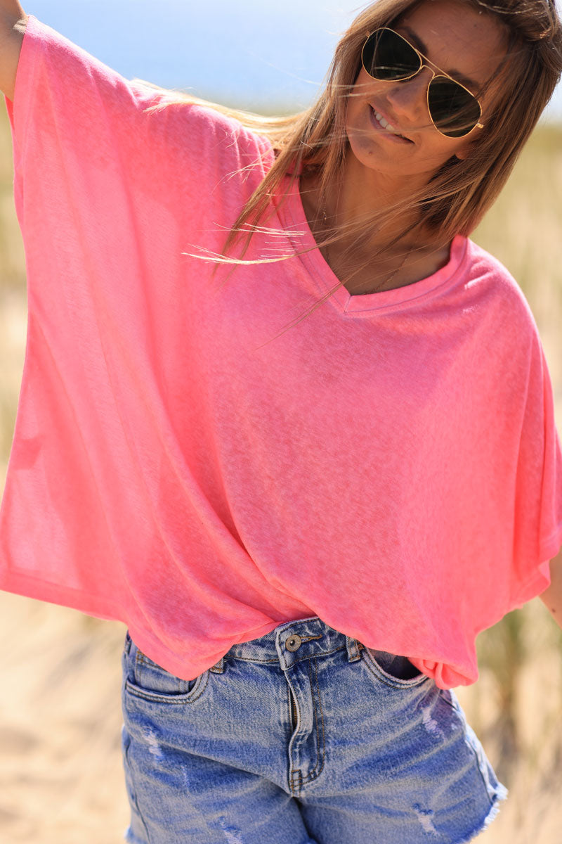 Flash pink relaxed fit batwing super soft t-shirt