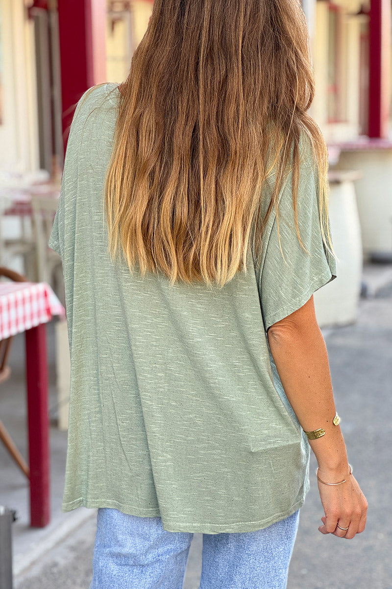 Olive Slouchy Slub Knit V-Neck Tee