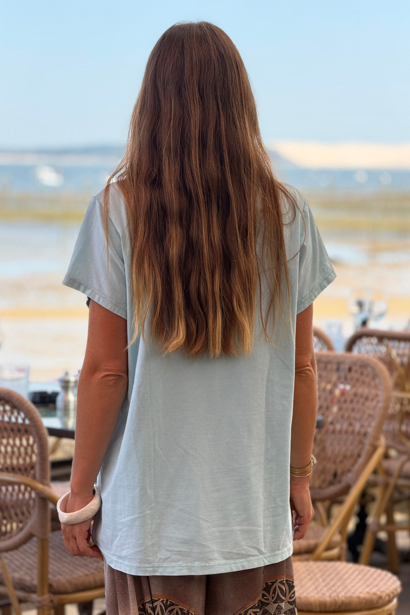 Tshirt vert d'eau en coton Dolce Vita col v