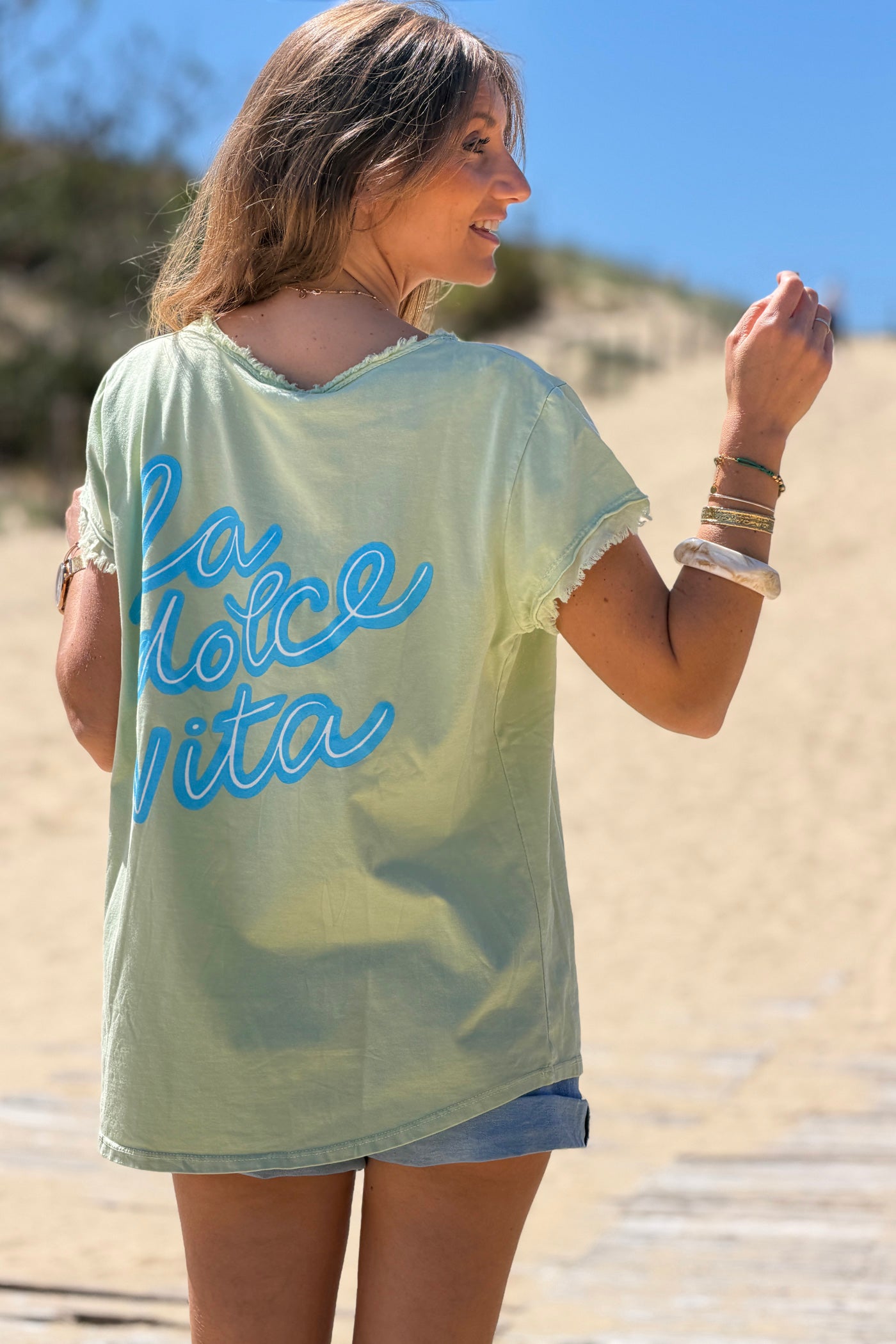 Tshirt vert sauge Dolce Vita finitions franges