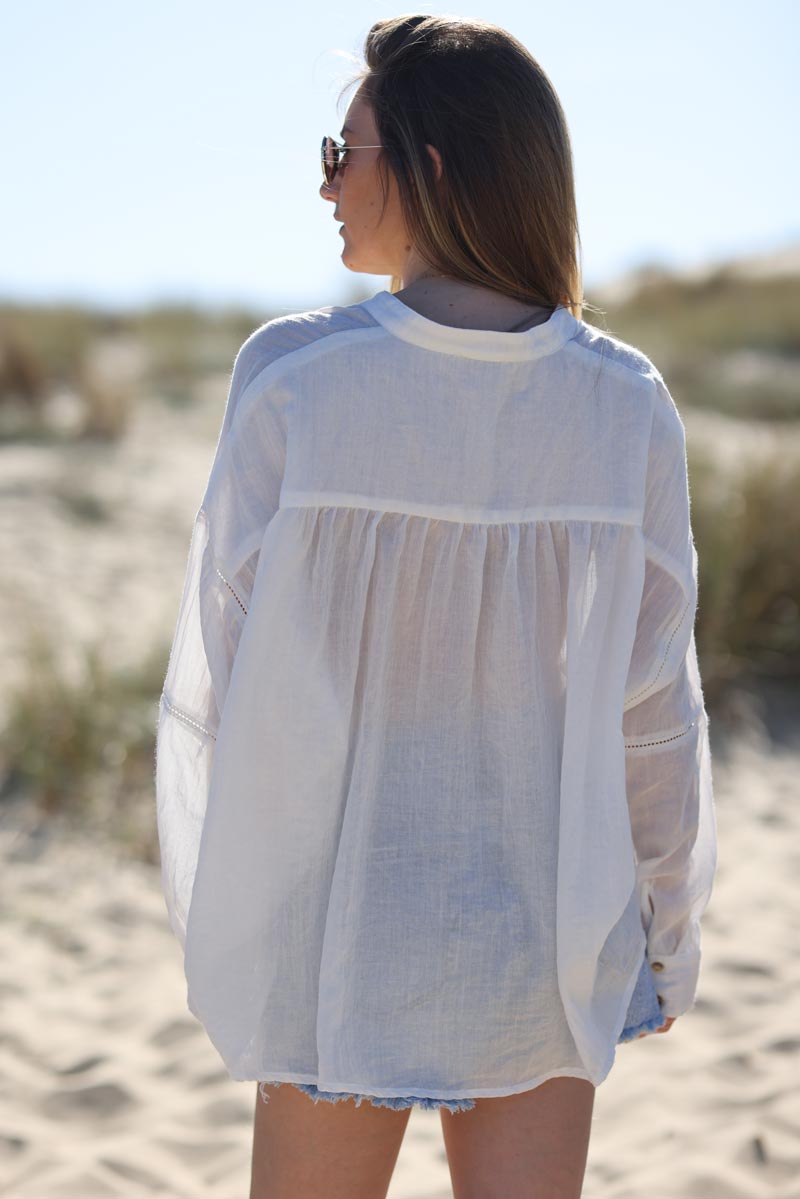 Tunique blanche legere rayures crochet sur les manches H114 (1)