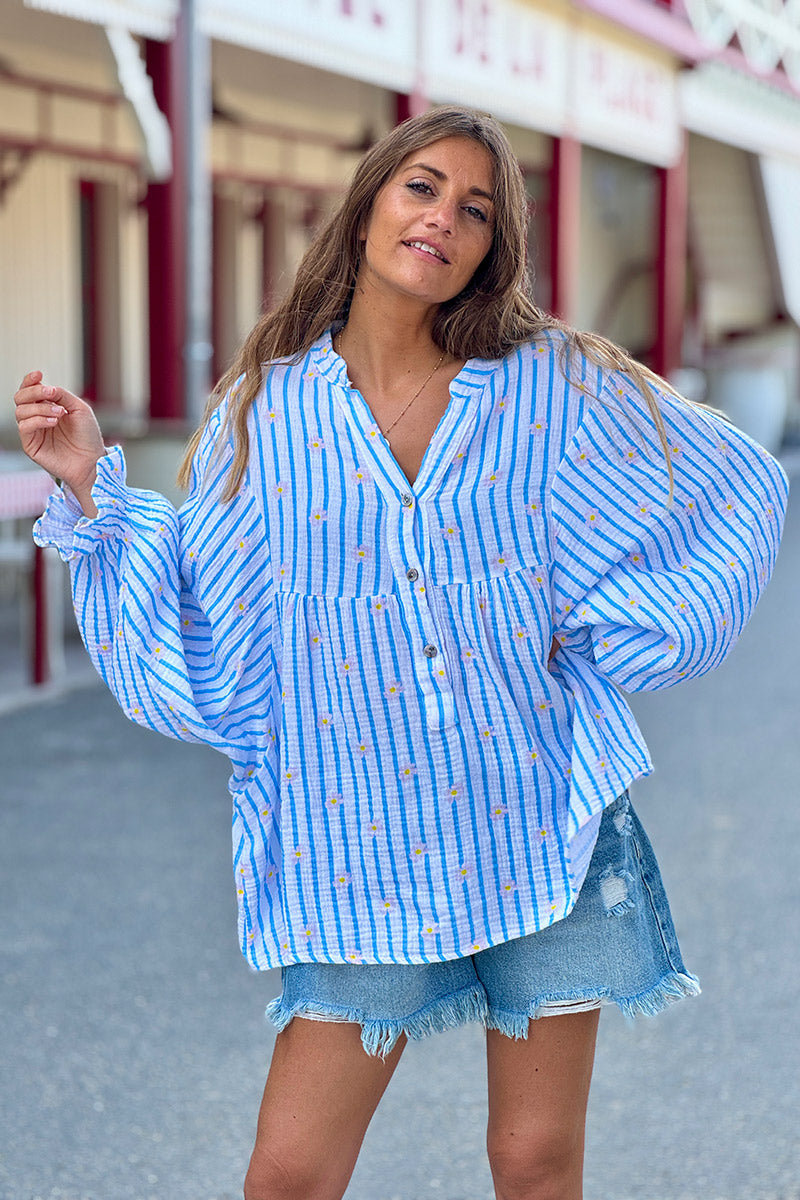 Blue Daisy Stripe Blouse