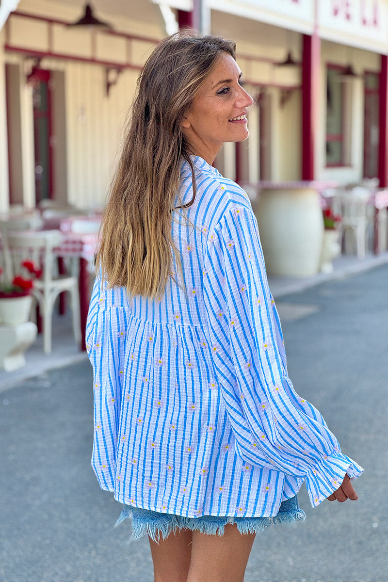 Blue Daisy Stripe Blouse