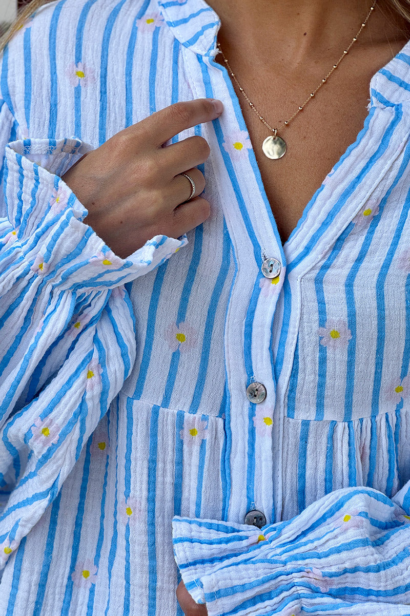 Blue Daisy Stripe Blouse