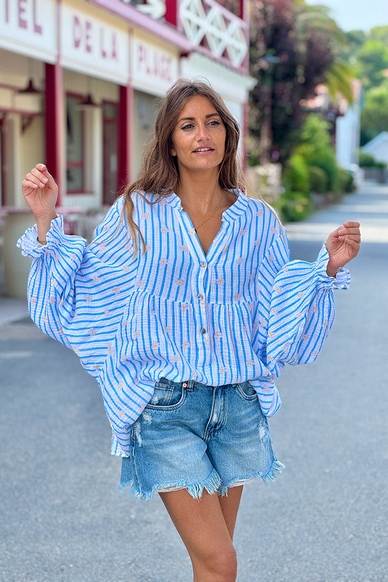 Blue Daisy Stripe Blouse