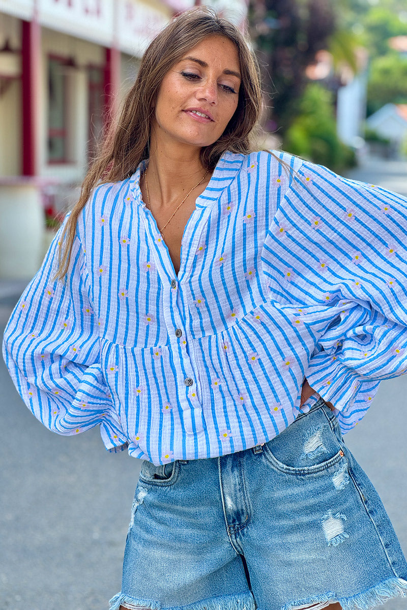 Blue Daisy Stripe Blouse