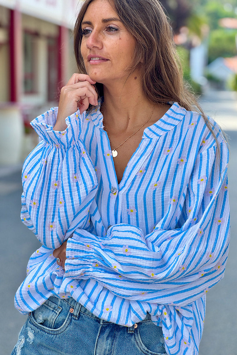 Blue Daisy Stripe Blouse