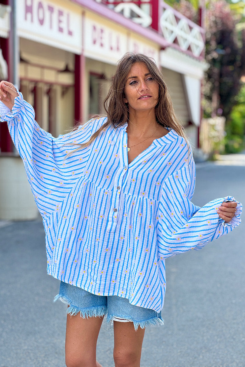 Blue Daisy Stripe Blouse