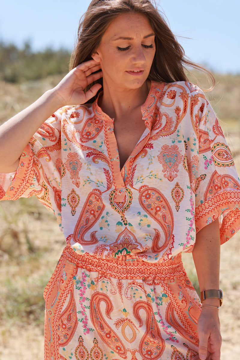 Orange Boho Paisley Tunic