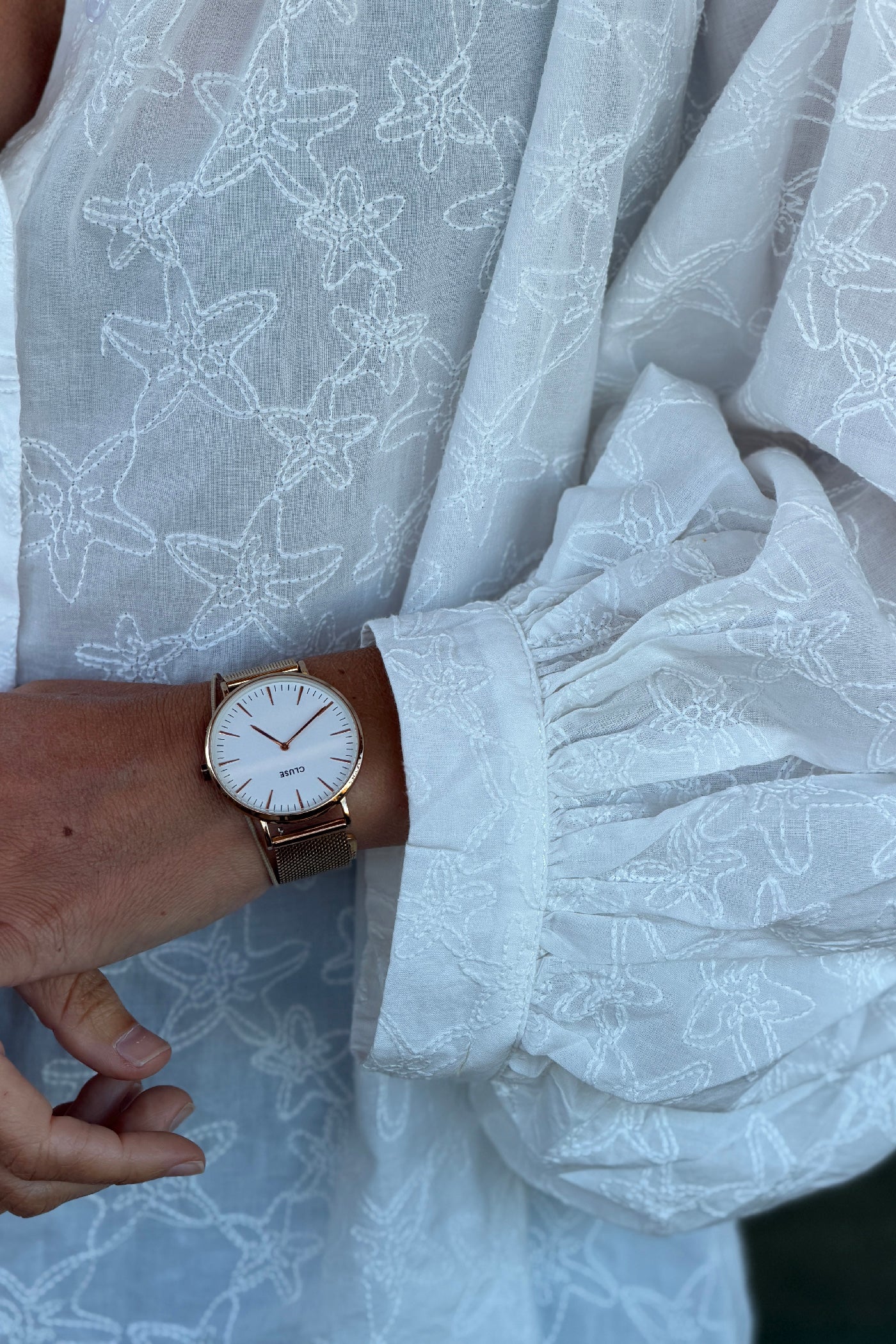 White Embroidered Starfish Ruffle Back Blouse