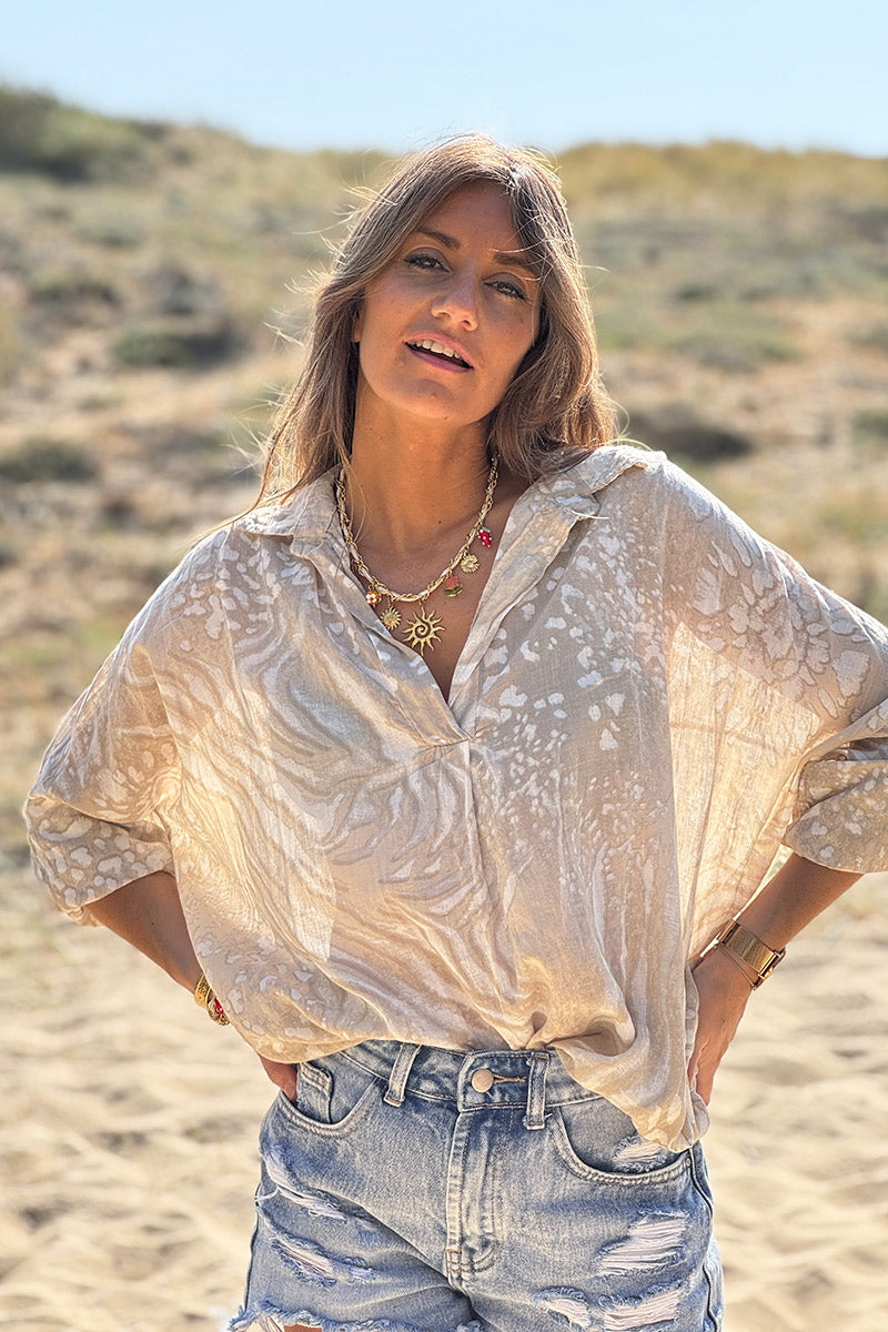 Beige Bleach Dye Blouse