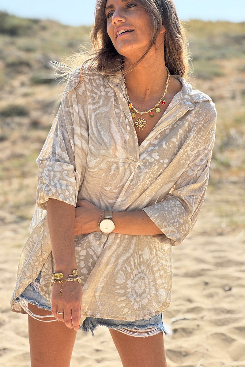 Beige Bleach Dye Blouse