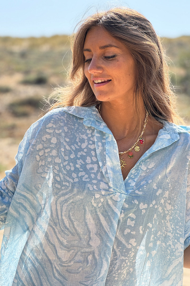 Light Blue Bleach Dye Blouse