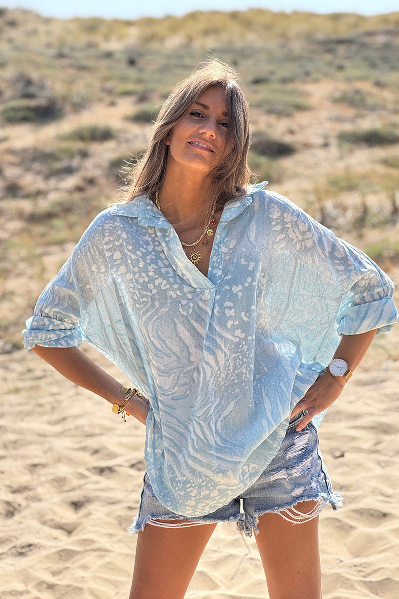 Light Blue Bleach Dye Blouse