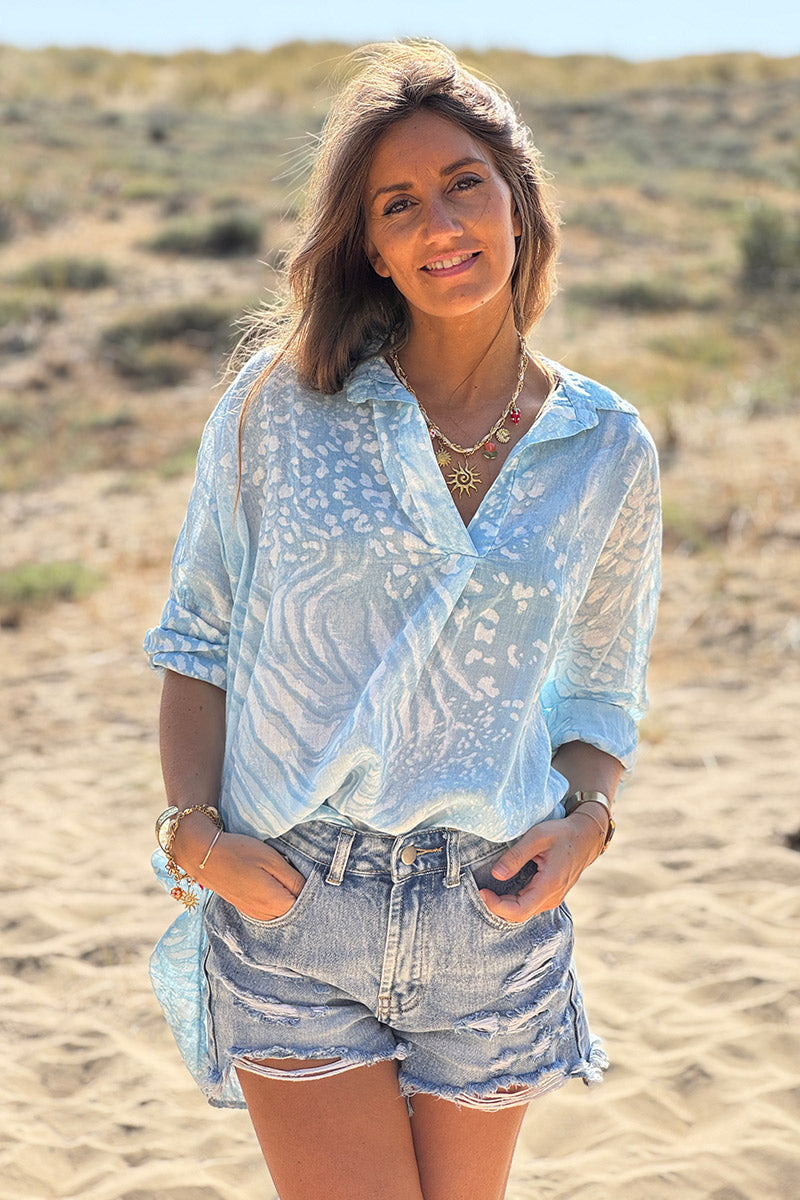 Light Blue Bleach Dye Blouse