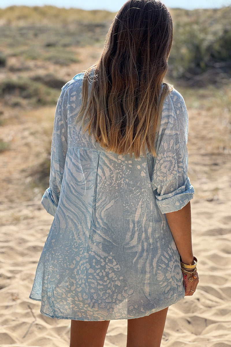 Light Blue Bleach Dye Blouse