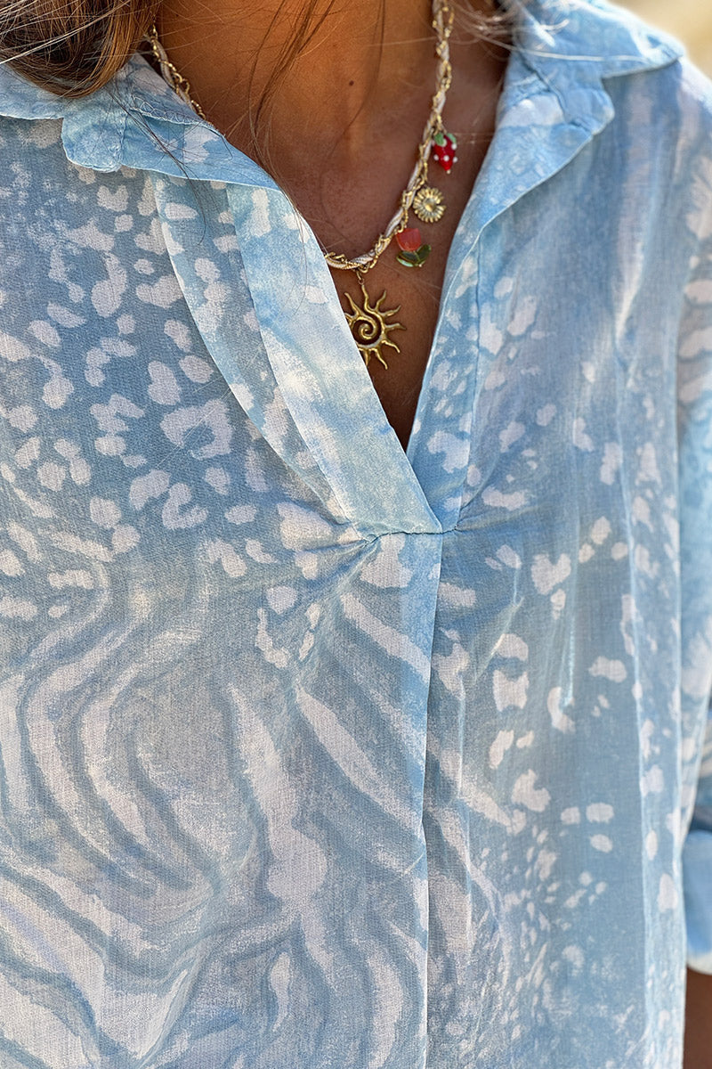 Light Blue Bleach Dye Blouse
