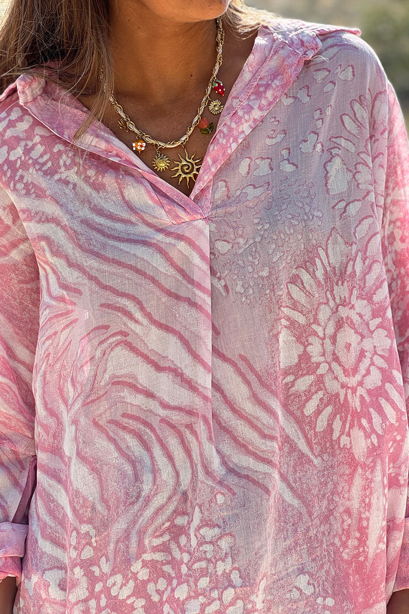 Pink Bleach Dye Blouse