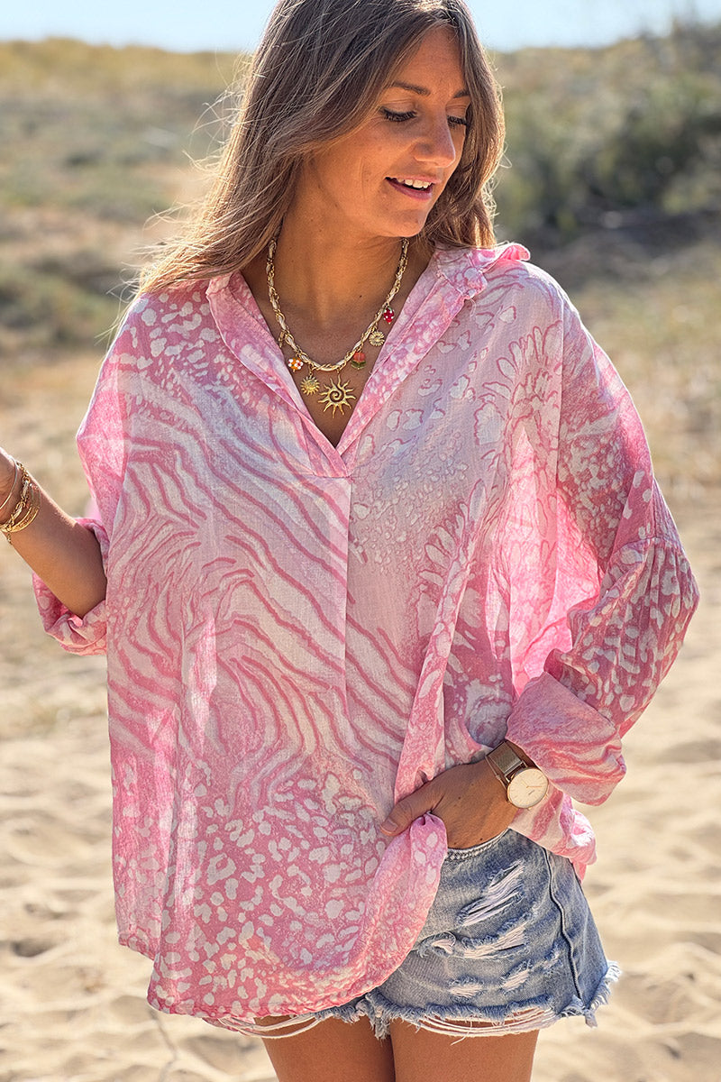 Pink Bleach Dye Blouse