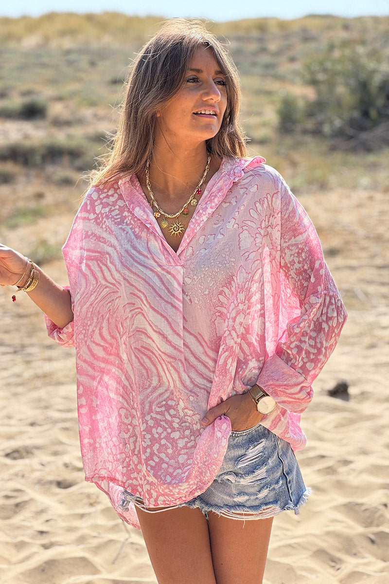 Pink Bleach Dye Blouse
