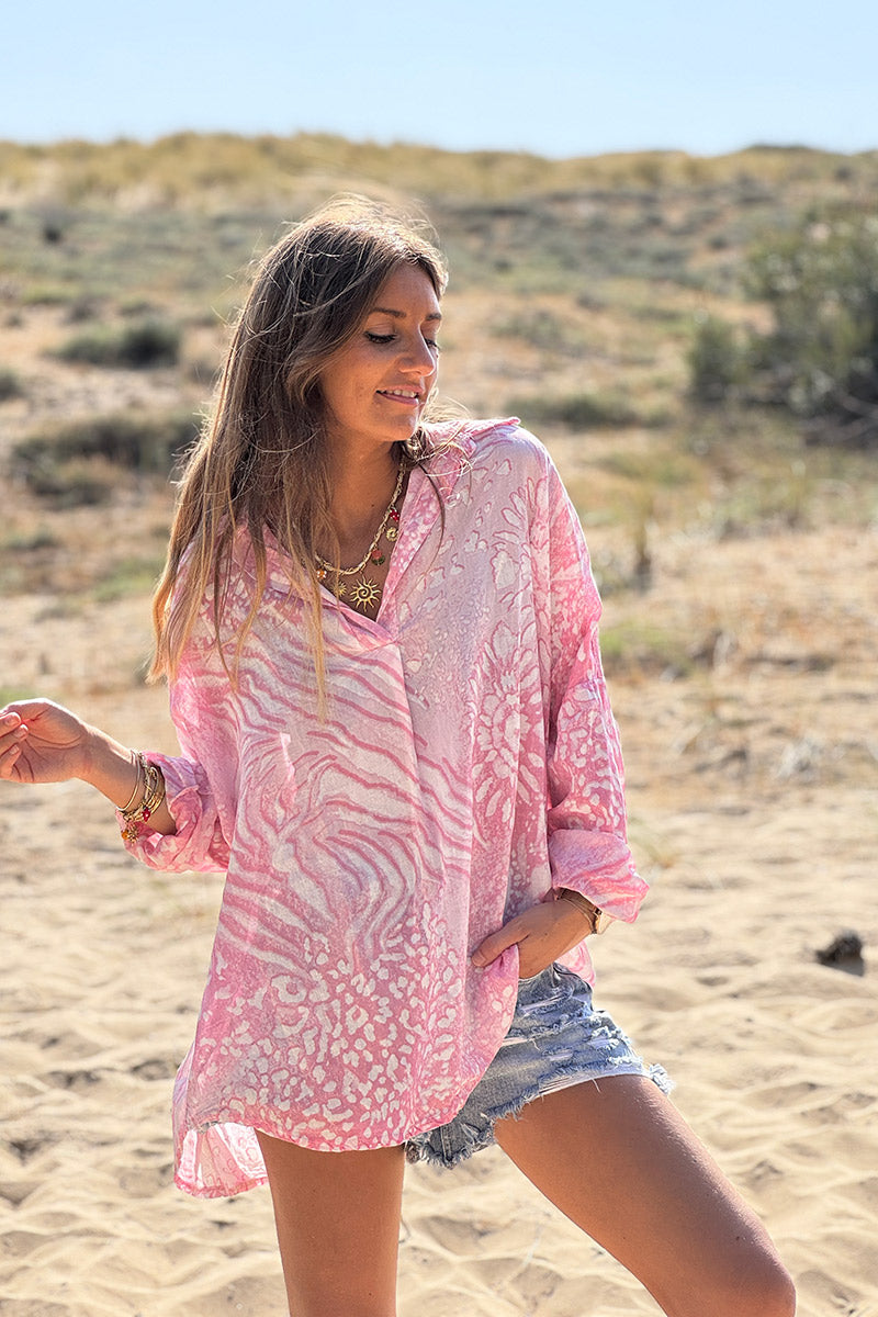 Pink Bleach Dye Blouse