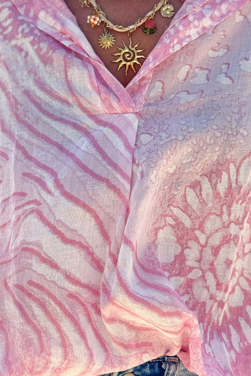 Pink Bleach Dye Blouse