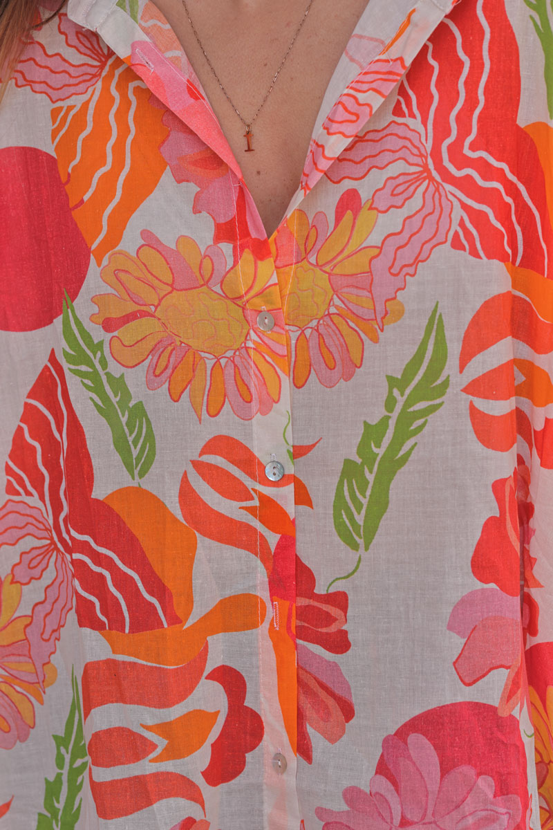 Pink Tropical Flower Cabana Blouse