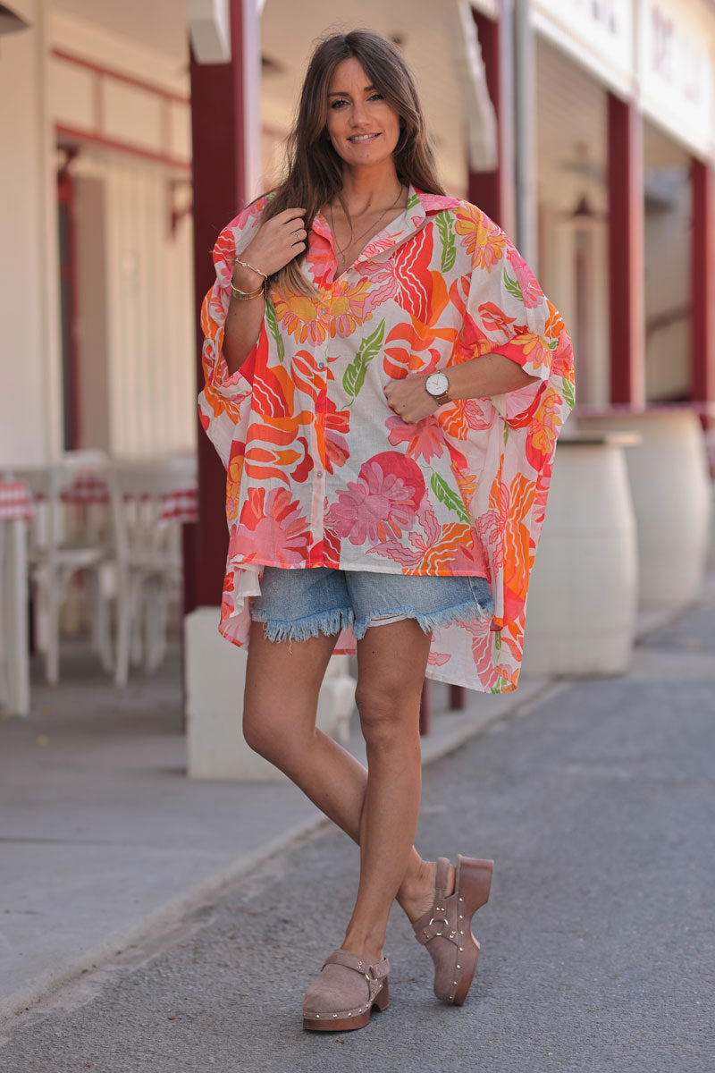 Pink Tropical Flower Cabana Blouse