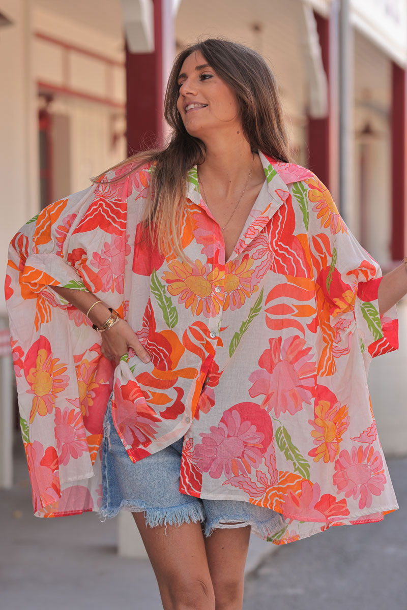 Pink Tropical Flower Cabana Blouse