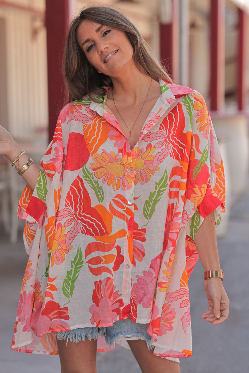 Pink Tropical Flower Cabana Blouse