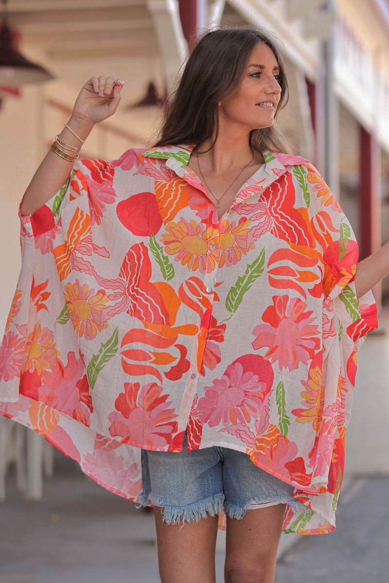 Pink Tropical Flower Cabana Blouse
