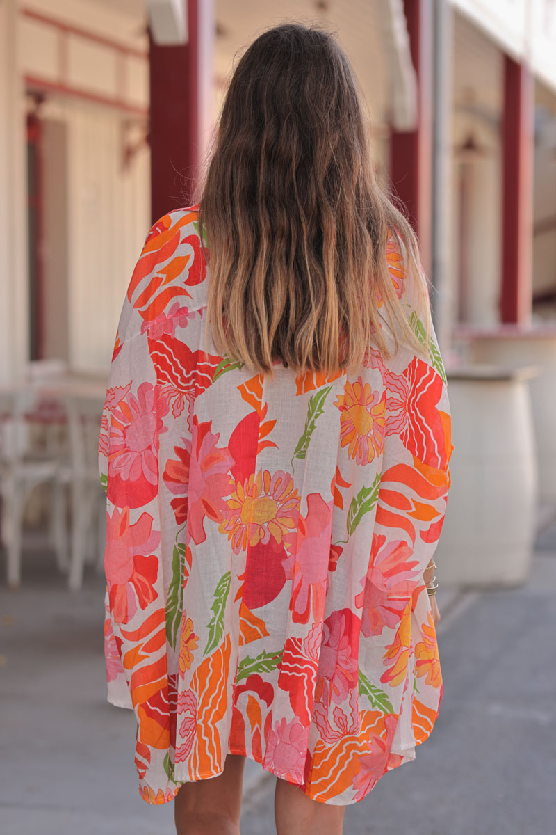 Pink Tropical Flower Cabana Blouse
