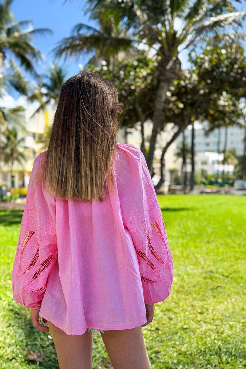 Fuchsia Lotus Sleeve Poplin Blouse