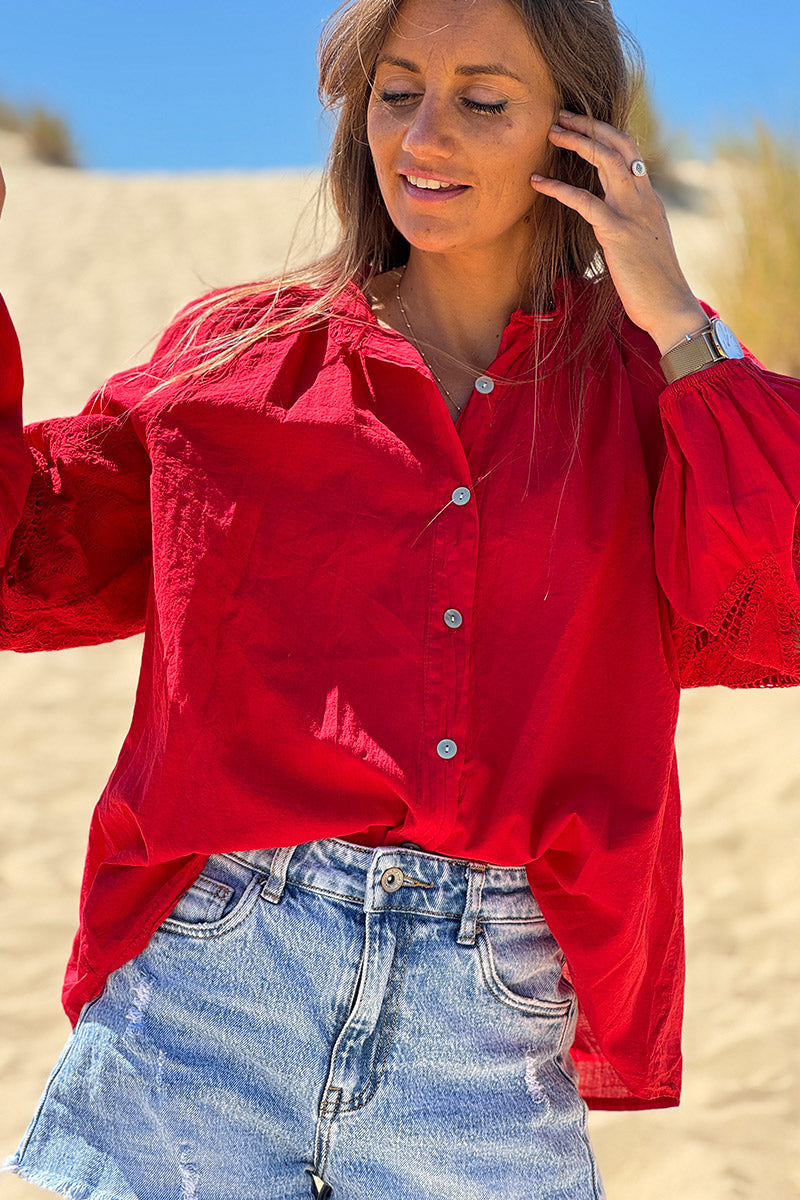 Red Lotus Sleeve Poplin Blouse