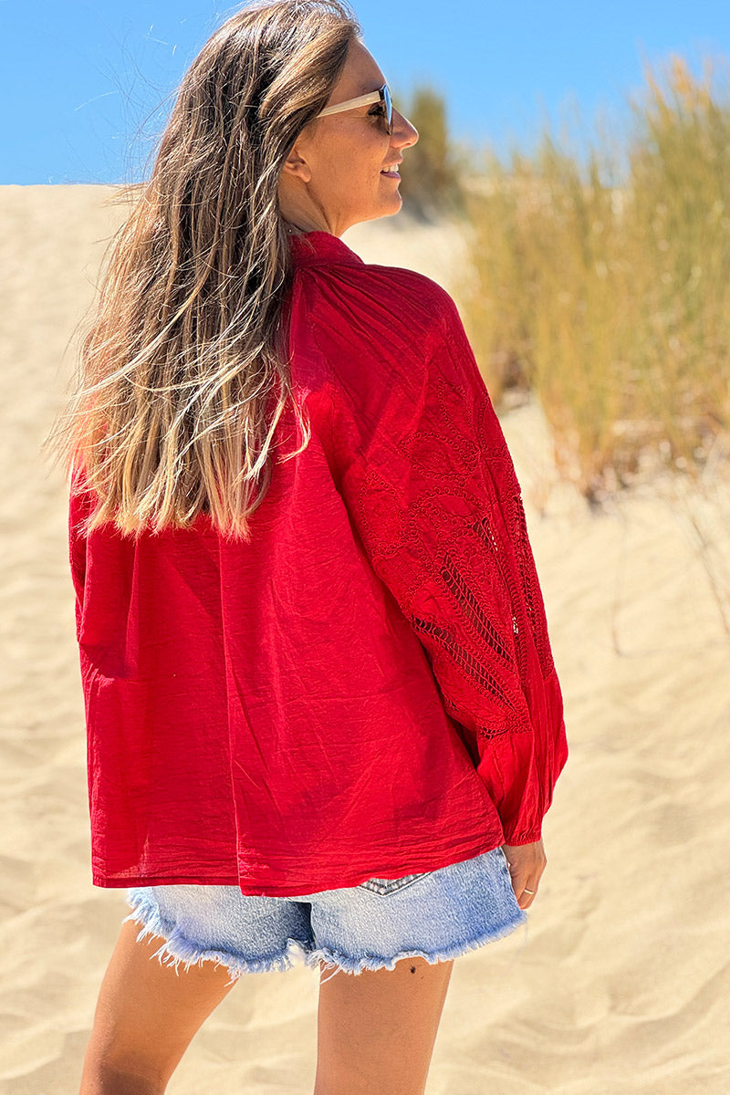 Red Lotus Sleeve Poplin Blouse