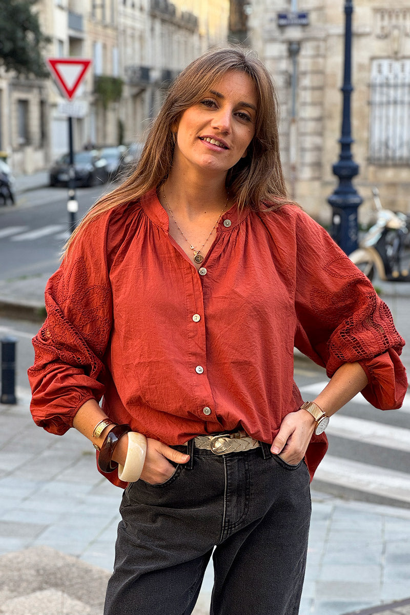 Pumpkin Lotus Sleeve Poplin Blouse