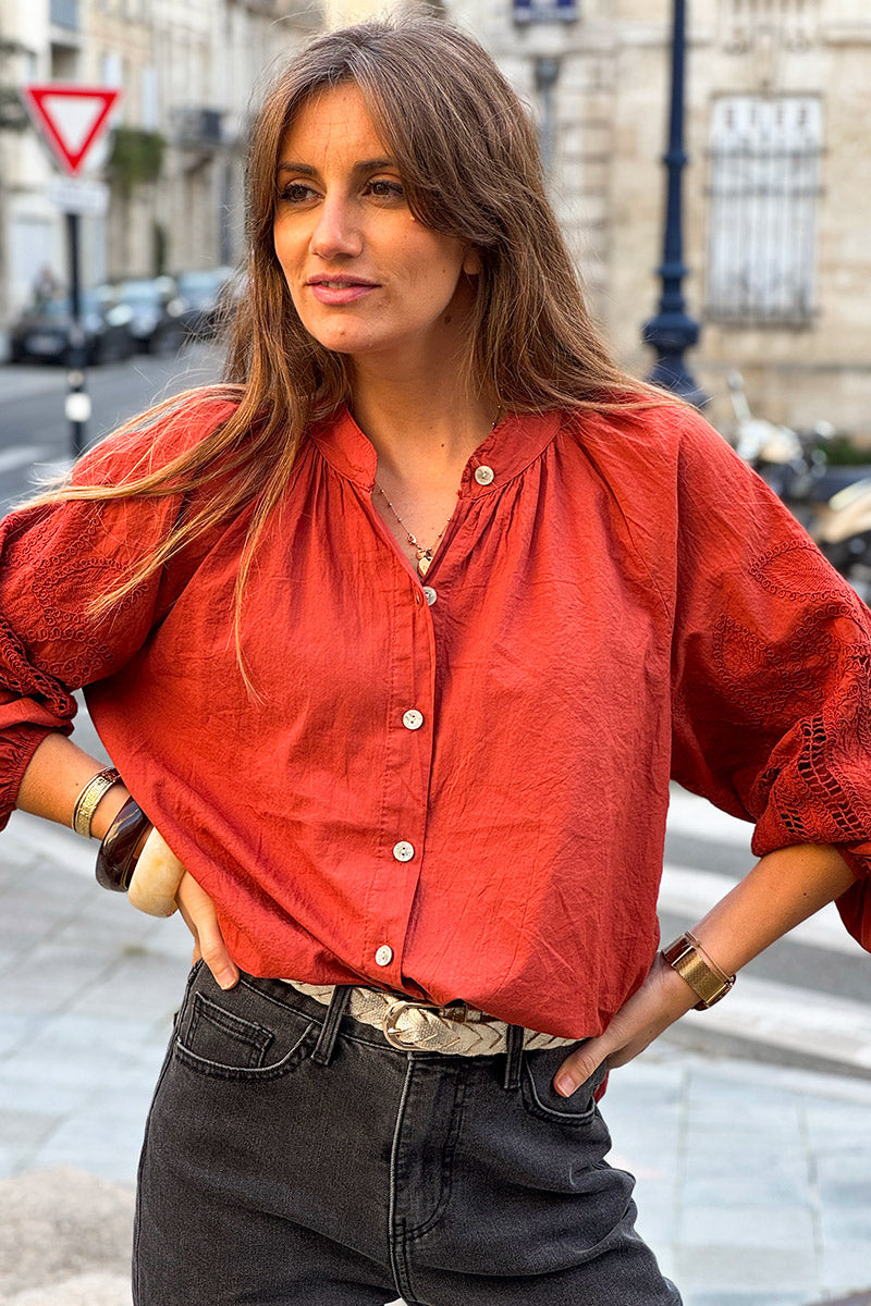 Pumpkin Lotus Sleeve Poplin Blouse