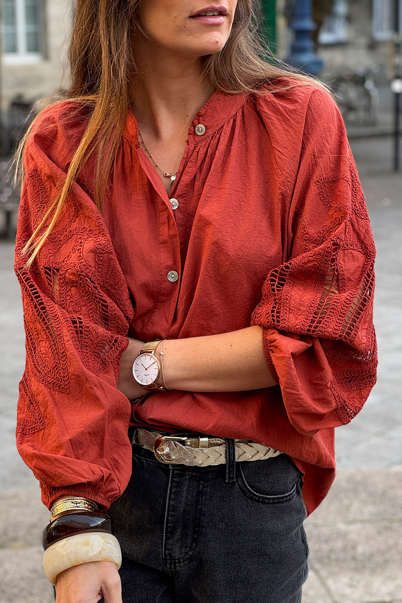 Pumpkin Lotus Sleeve Poplin Blouse
