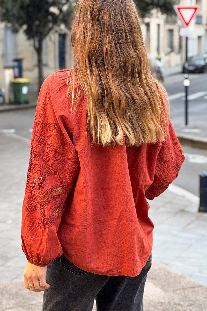 Pumpkin Lotus Sleeve Poplin Blouse