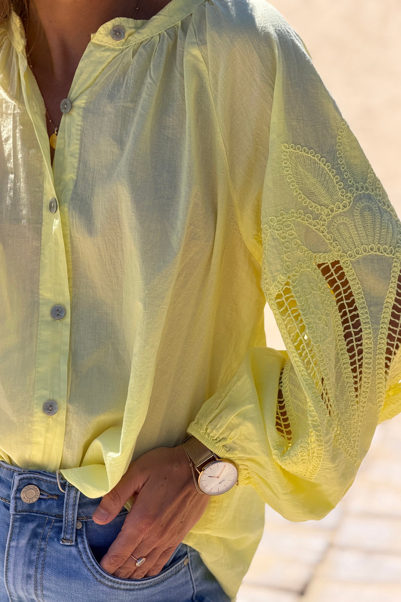 Yellow Lotus Sleeve Poplin Blouse