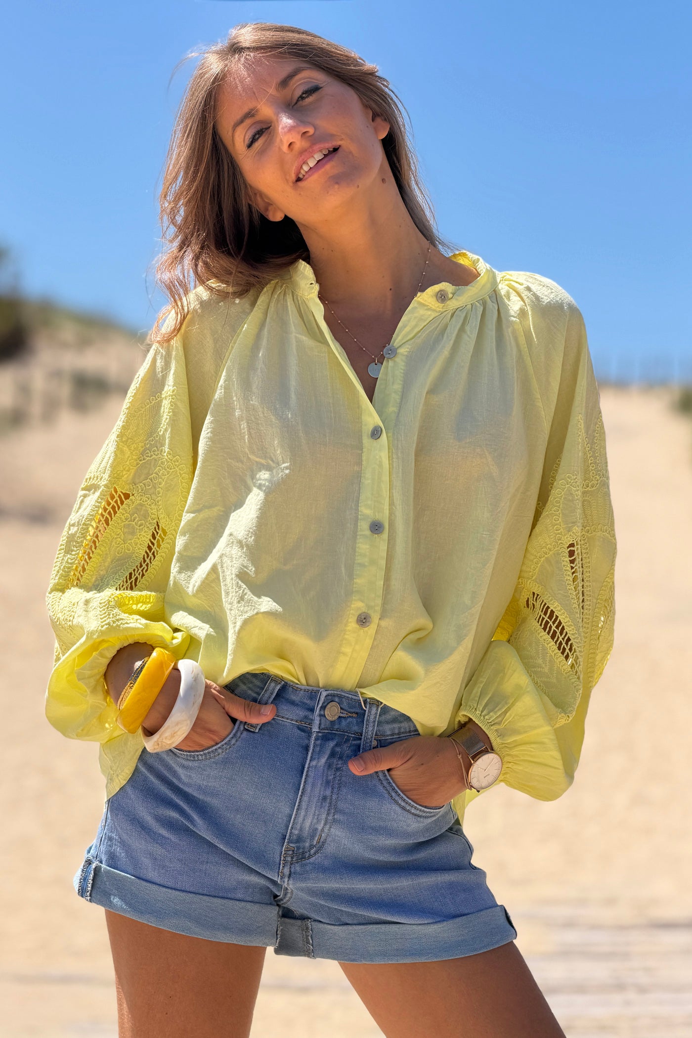 Yellow Lotus Sleeve Poplin Blouse