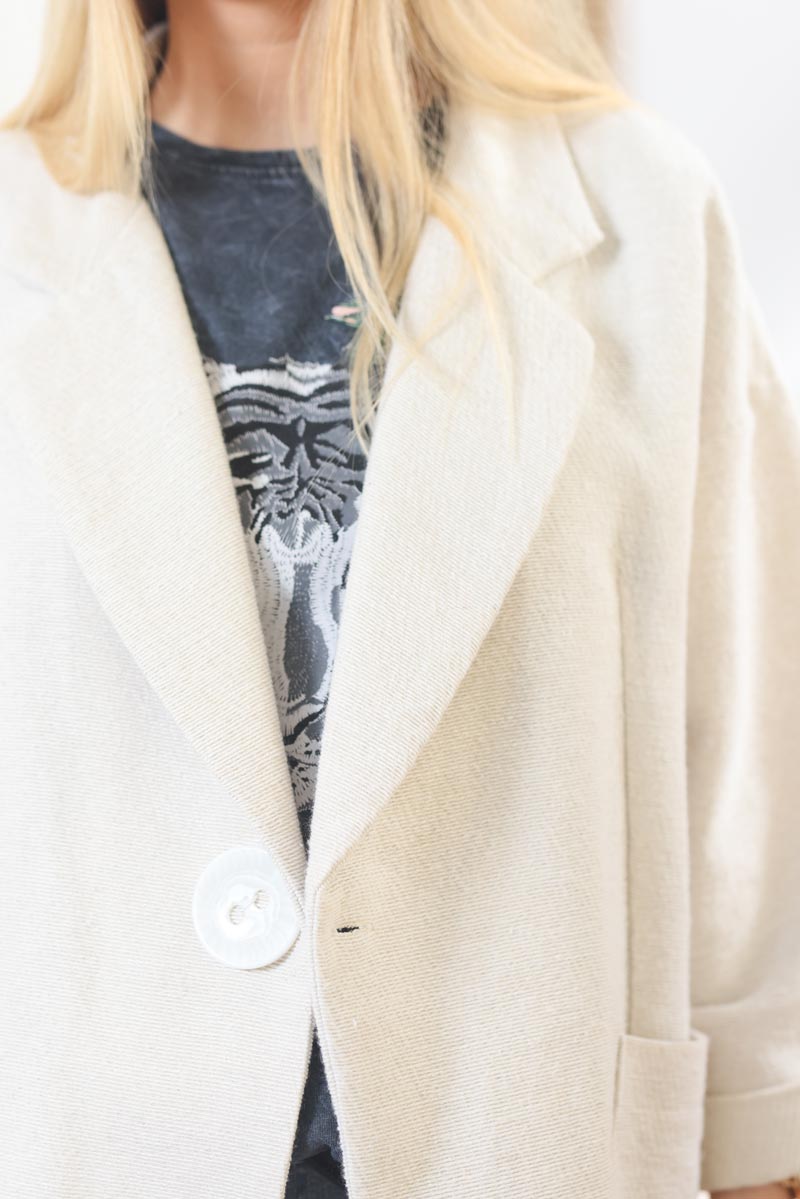 Veste beige oversize en coton tisse bouton nacre g004 (1)