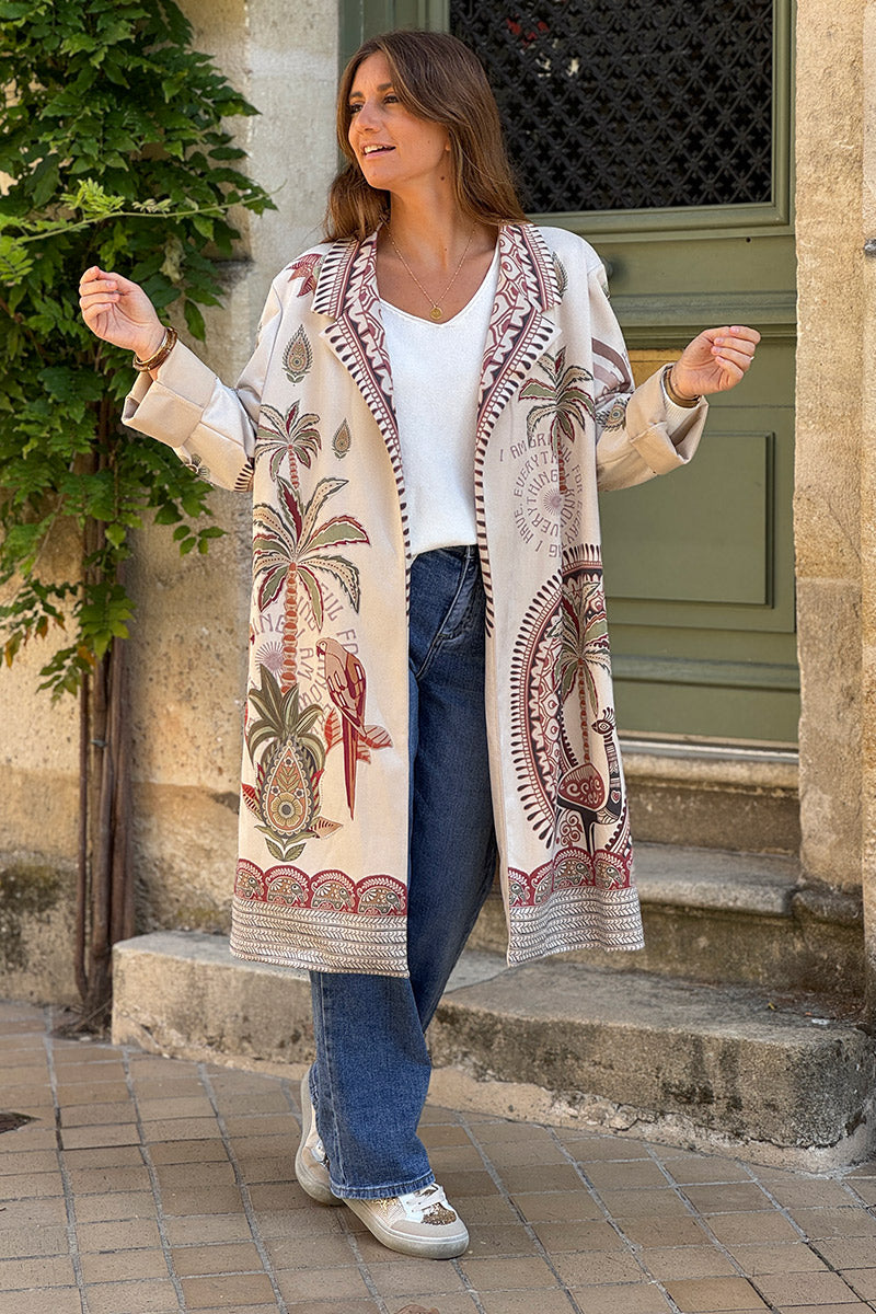 Cream Tropical Meditations Knit Duster