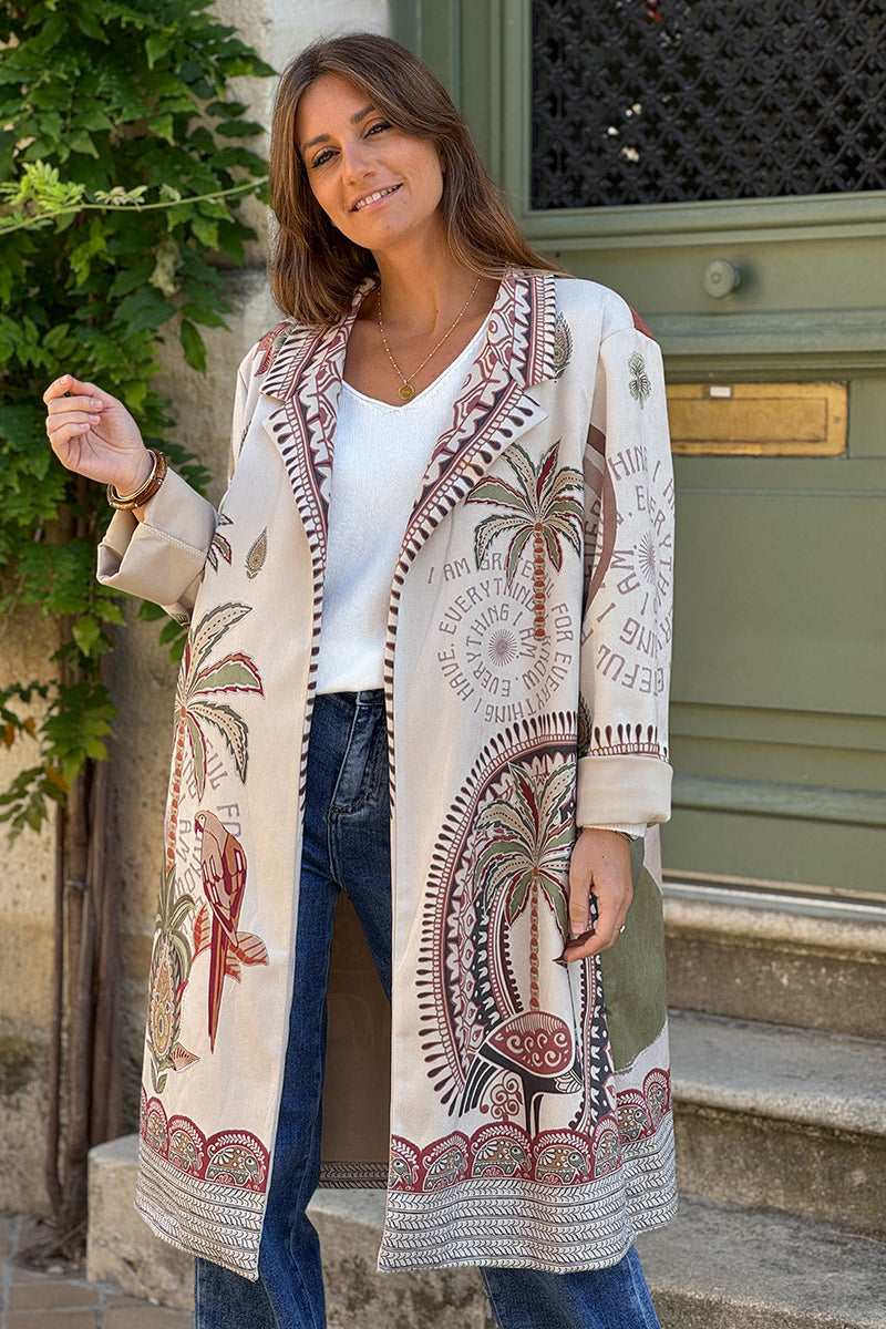 Cream Tropical Meditations Knit Duster