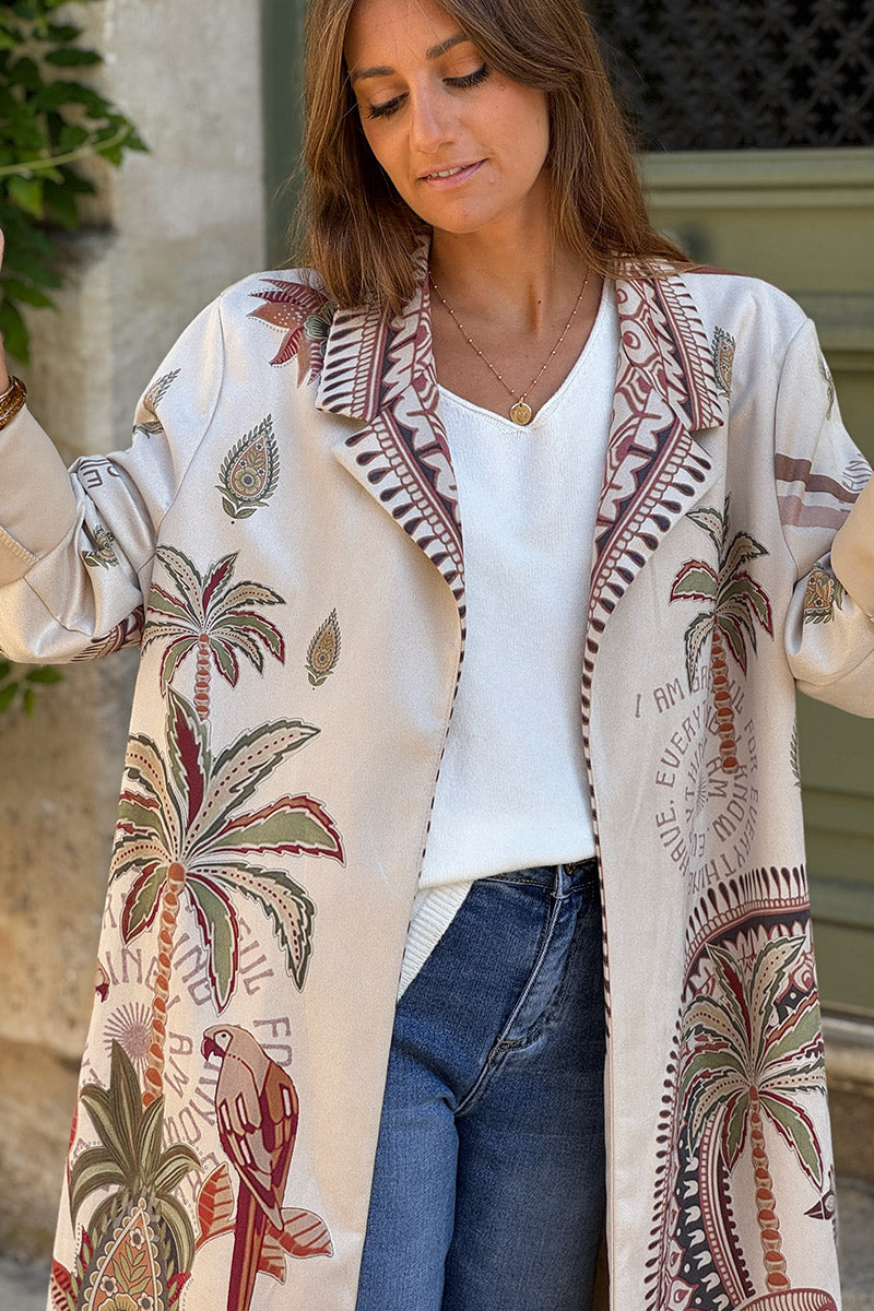 Cream Tropical Meditations Knit Duster